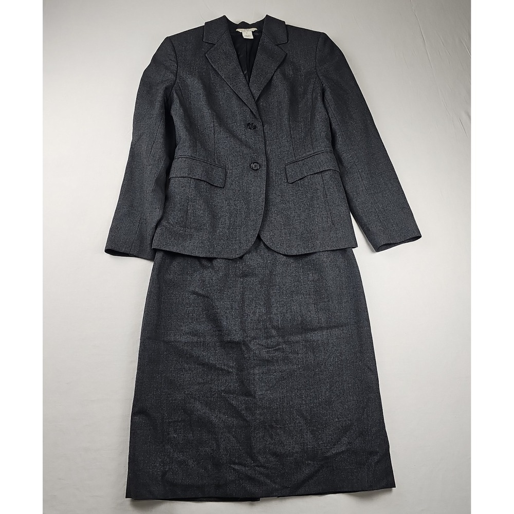 Women's 346 Brooks Brothers Skirt Suit Size 2 Dark Gray 100% Wool 2Pc Office